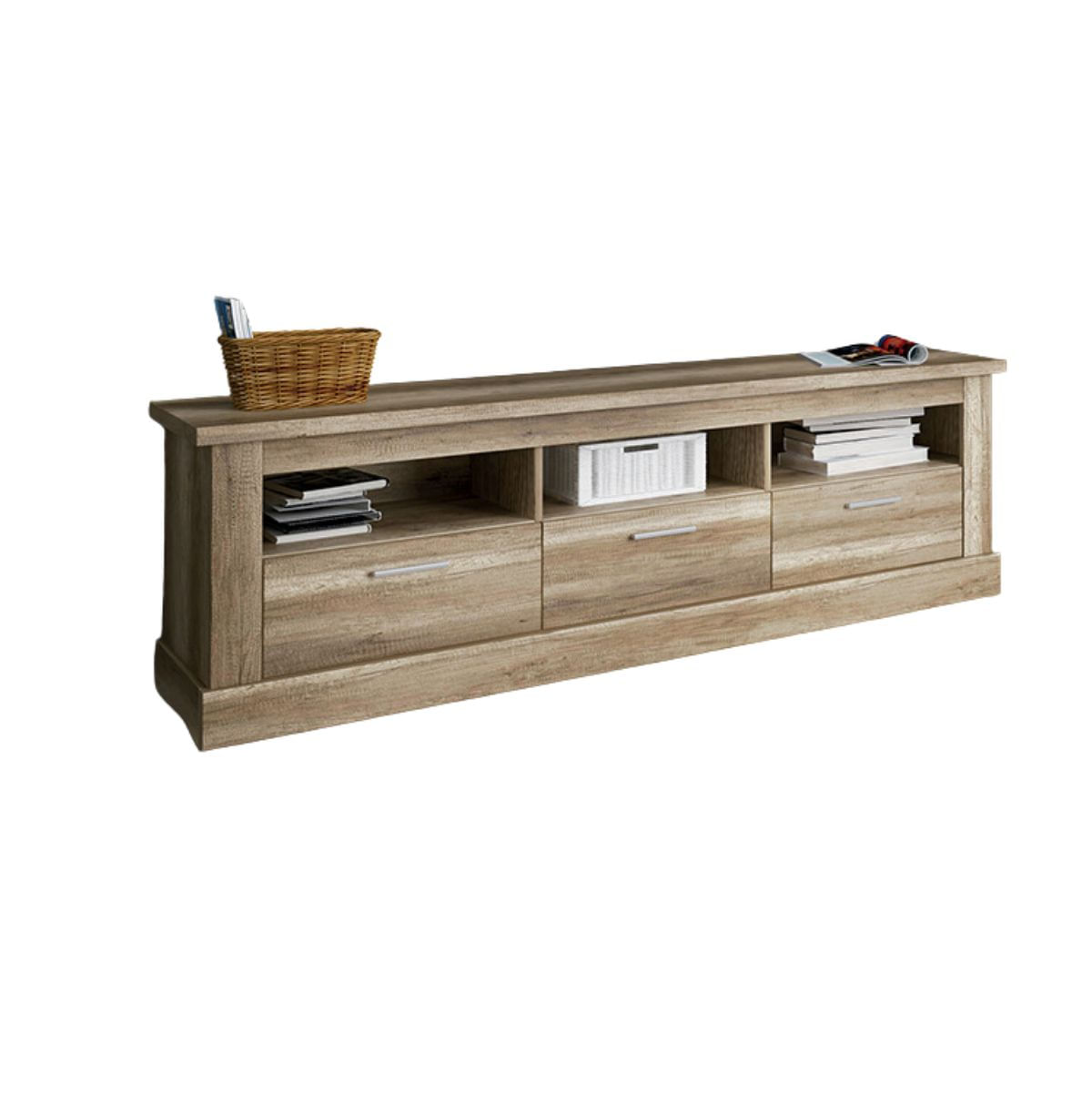 Mueble-de-TV-Chellen-3-cajones---3-compartimentos-cañon-566x180x418-cm-fondo-blanco