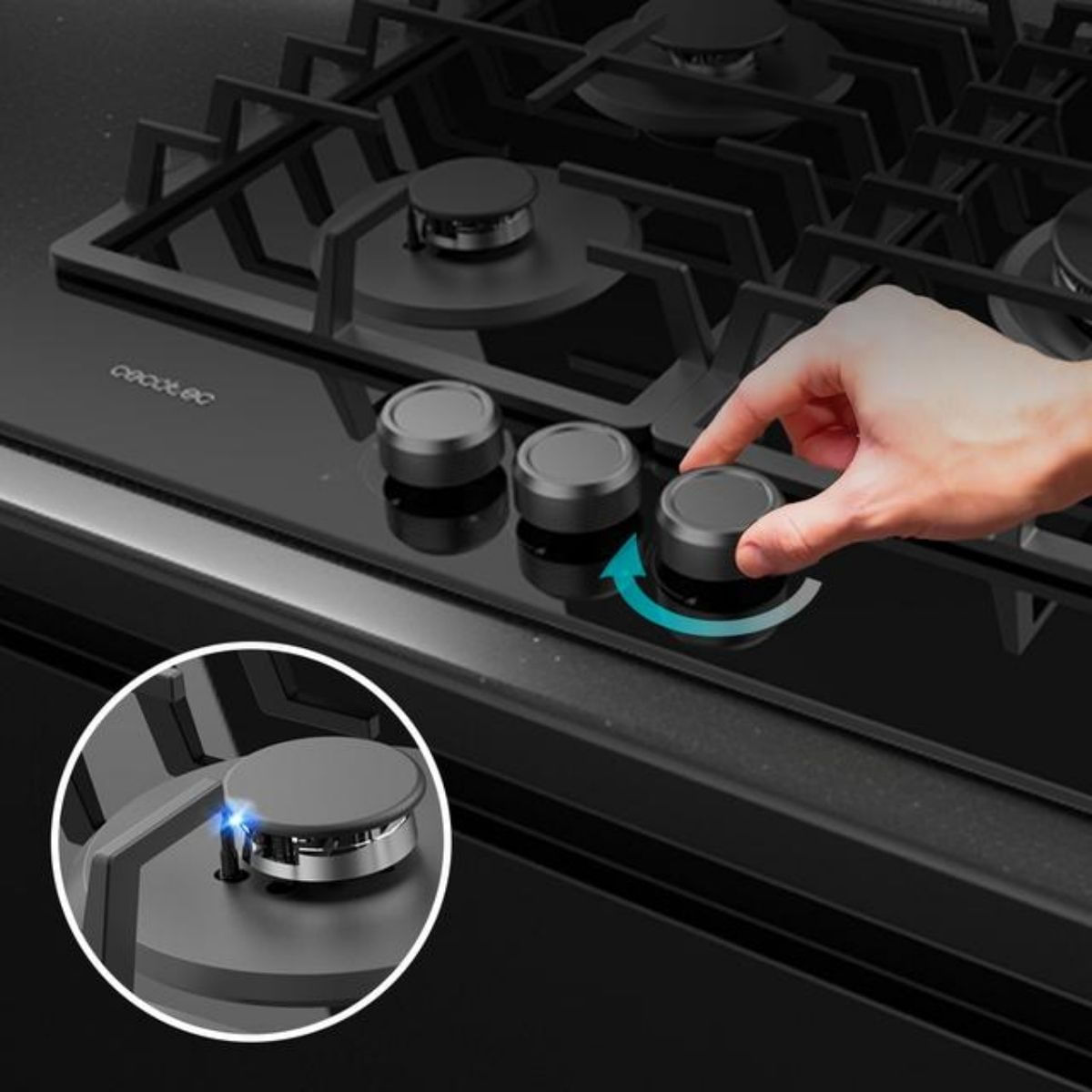 Placa-de-gas-Cecotec-Bolero-Squad-G3200F-Glass-Black-6250W-3-fuegos-58-cm-negro