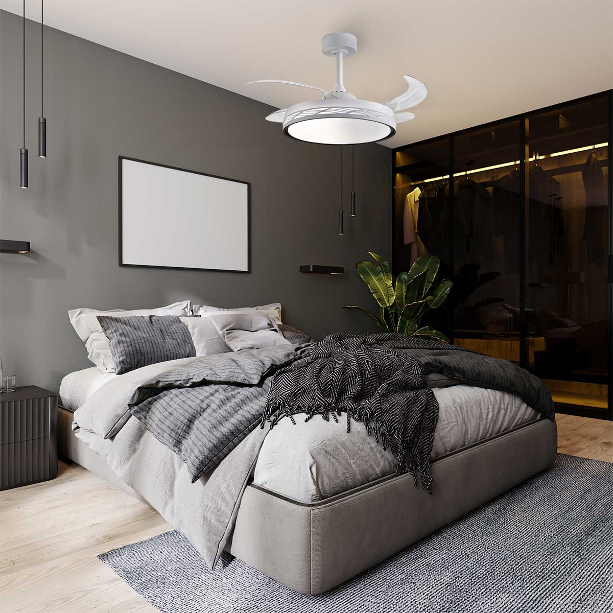 Ventilador-de-techo-Riga-Bel-Air-72W-4-aspas-retractiles-con-luz-LED-blanco-negro-Ø108-cm-ambientada