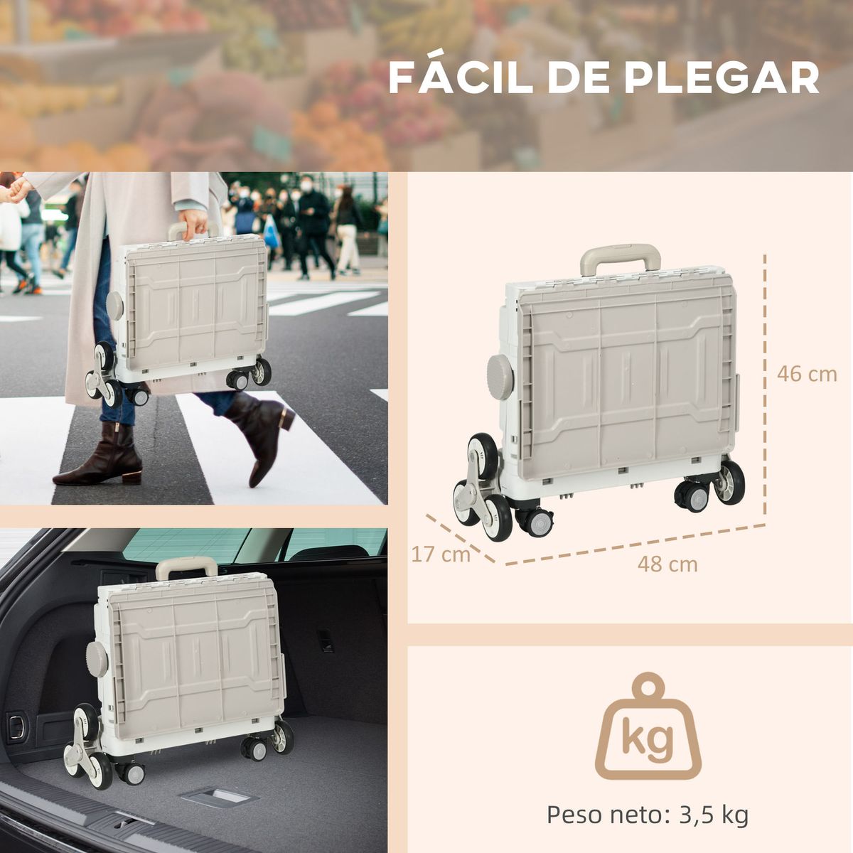 Carrito-multiusos-Roller-Homcom-35L-plegable-blanco-95x43x48-cm-