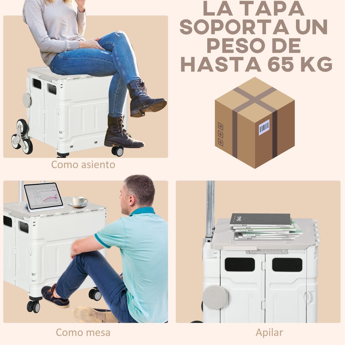 Carrito-multiusos-Roller-Homcom-35L-plegable-blanco-95x43x48-cm-