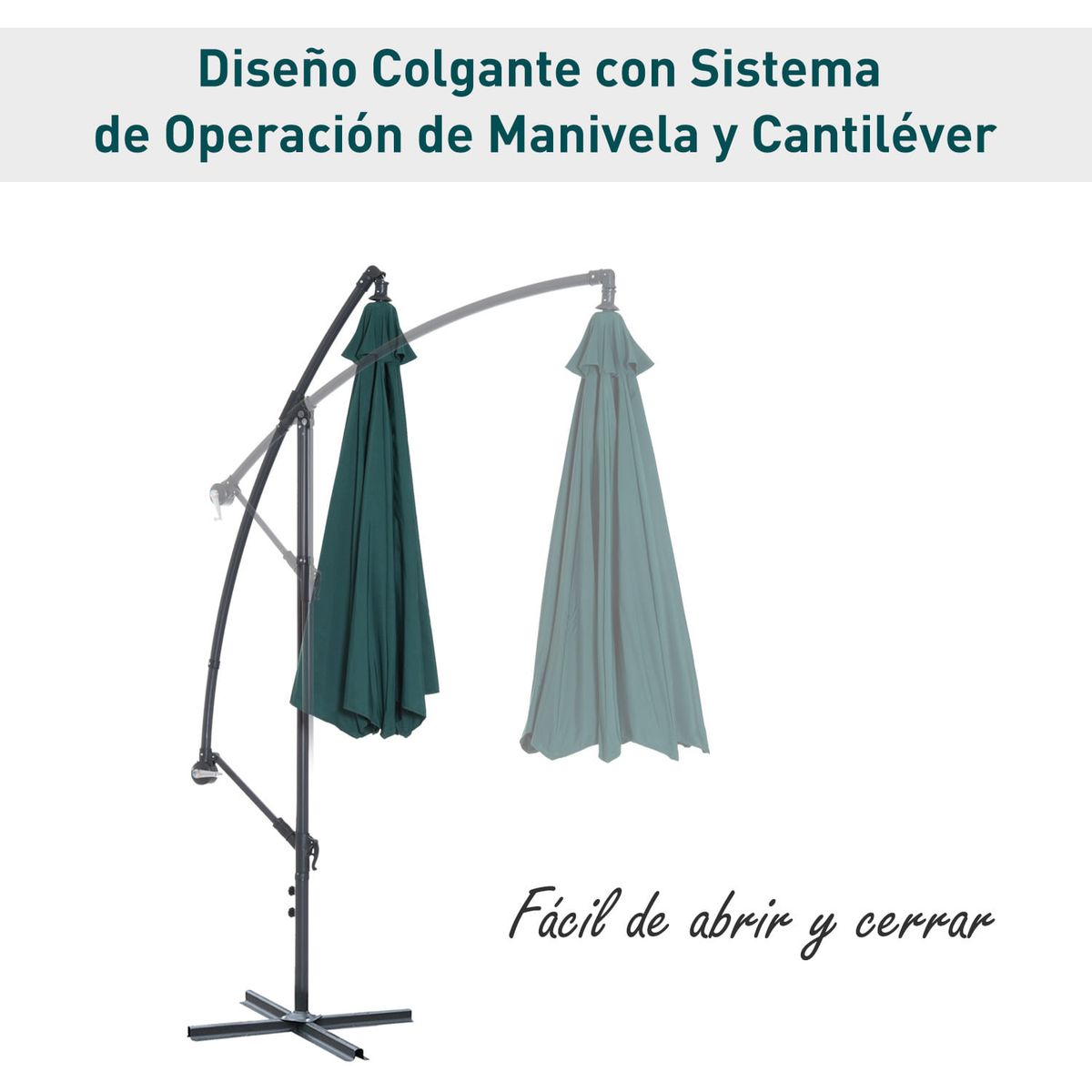 Sombrilla-Summer-Outsunny-base-cruzada---manivela---proteccion-UV-verde-Ø300x250-cm