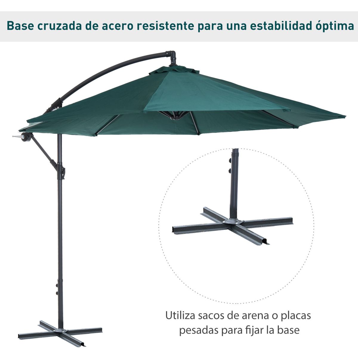 Sombrilla-Summer-Outsunny-base-cruzada---manivela---proteccion-UV-verde-Ø300x250-cm