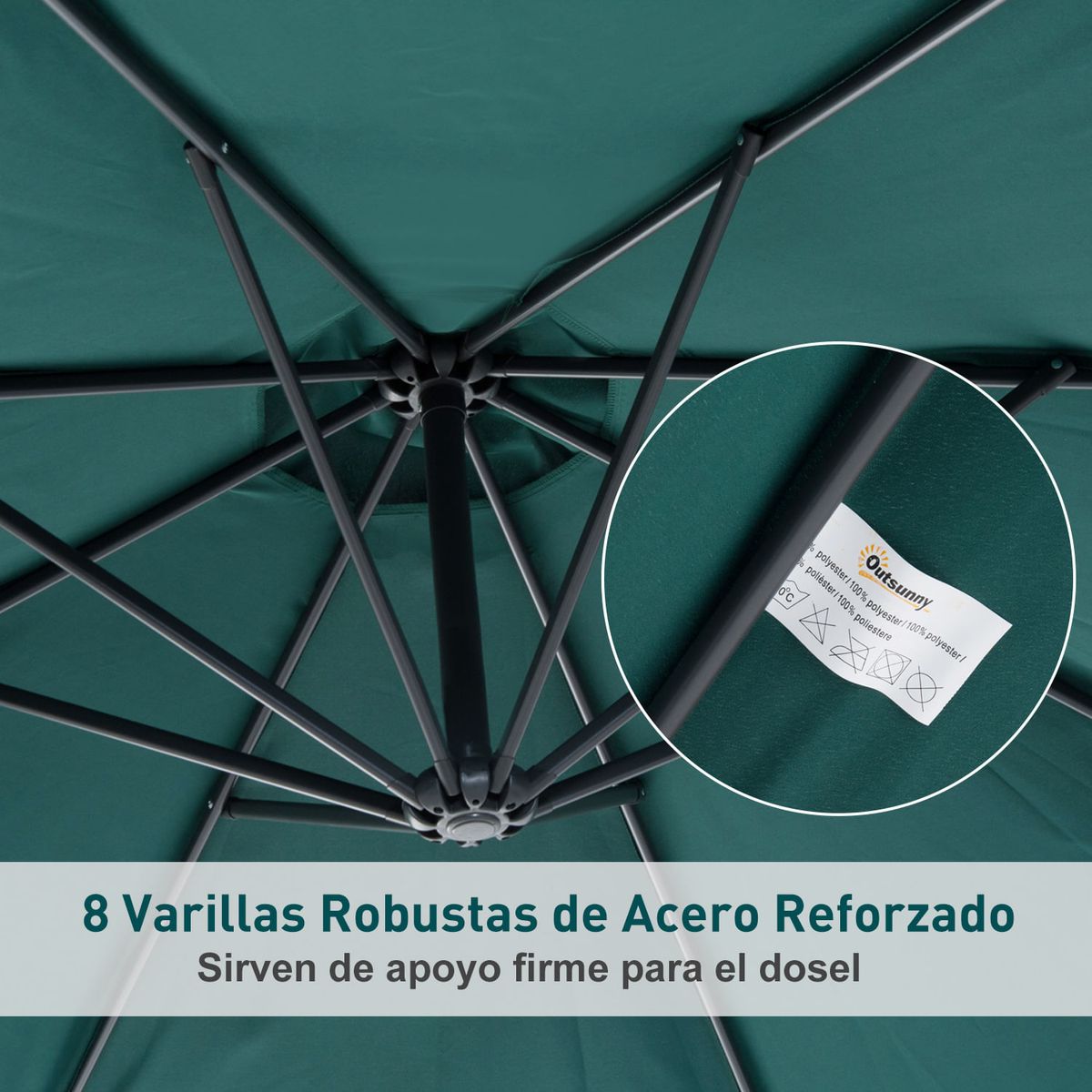 Sombrilla-Summer-Outsunny-base-cruzada---manivela---proteccion-UV-verde-Ø300x250-cm