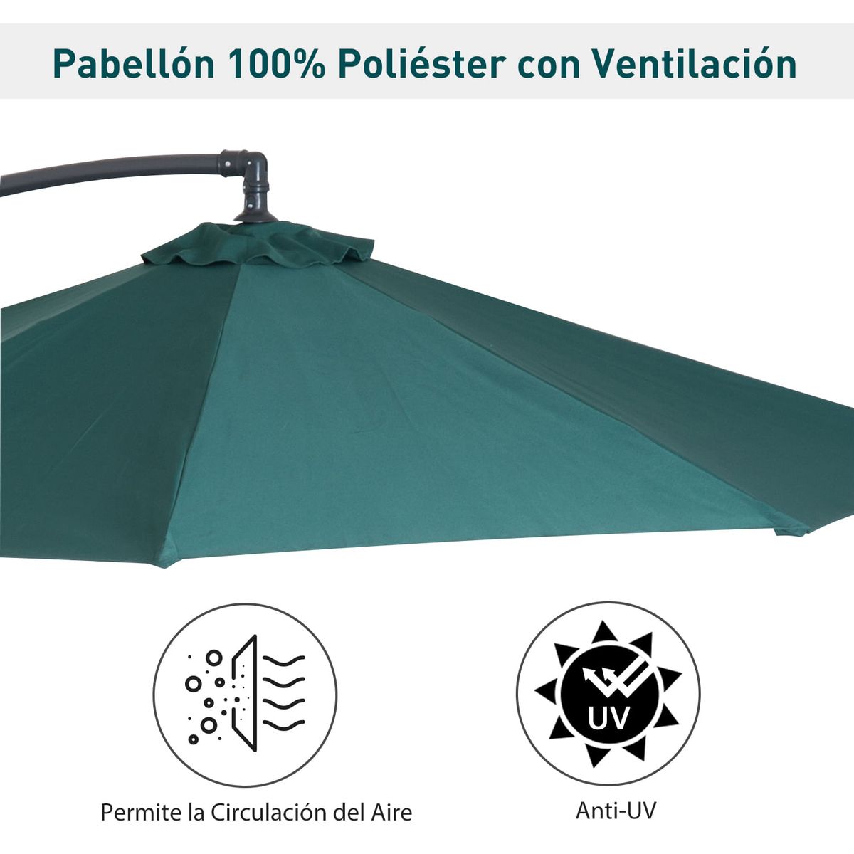 Sombrilla-Summer-Outsunny-base-cruzada---manivela---proteccion-UV-verde-Ø300x250-cm