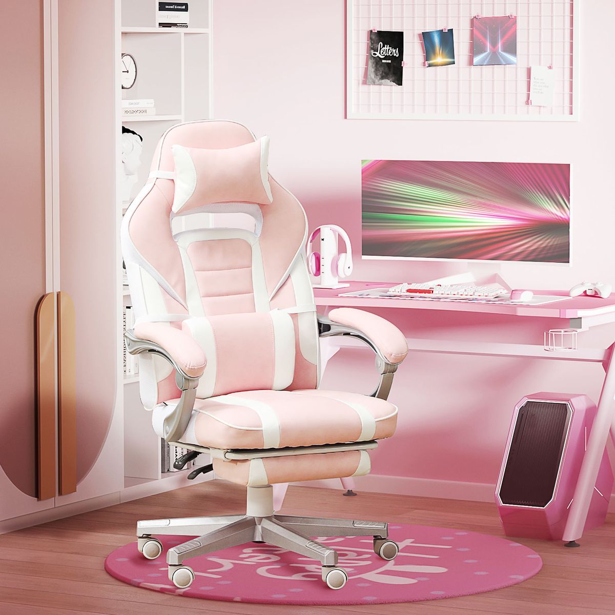 Silla-gaming-Play-Homcom-rosa-con-respaldo-reclinable-reposapies-retractil-altura-regulable-y-soporte-lumbar.-Comodidad-y-estilo-para-jugar-o-trabajar-sin-limites.