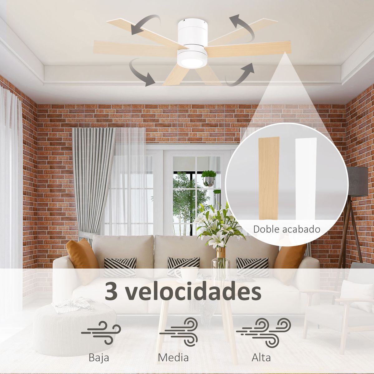 Ventilador-de-techo-Tul-Homcom-48W-3-aspas-blanco-natural-Ø112x25-cm