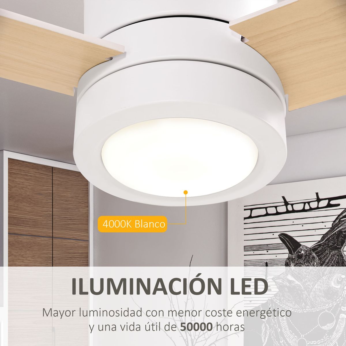 Ventilador-de-techo-Tul-Homcom-48W-3-aspas-blanco-natural-Ø112x25-cm
