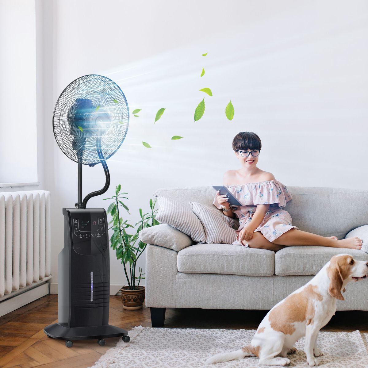 Ventilador-nebulizador-Kald-Homcom-90W-oscilante---boton-ionizador-negro-Ø445x135-cm