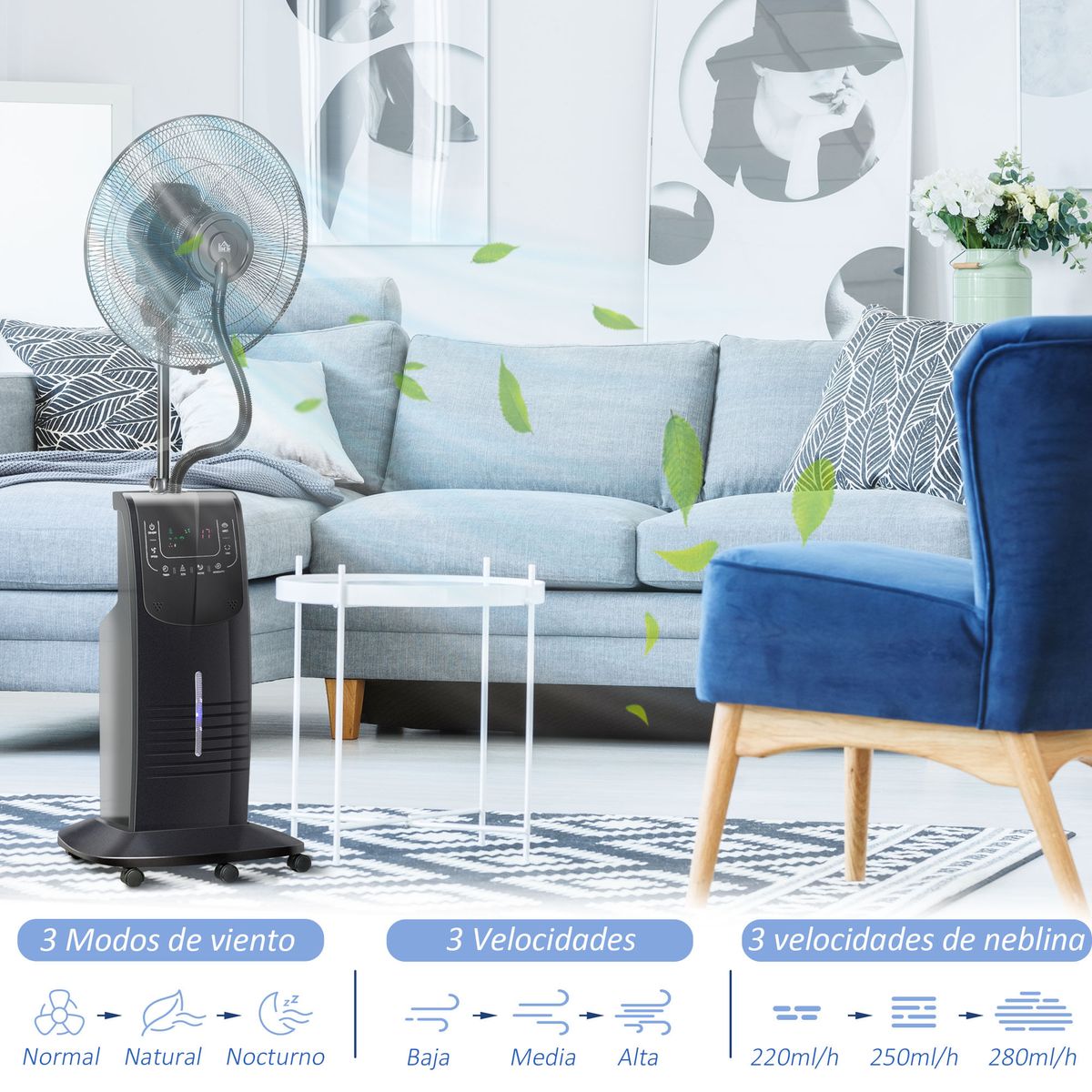 Ventilador-nebulizador-Kald-Homcom-90W-oscilante---boton-ionizador-negro-Ø445x135-cm