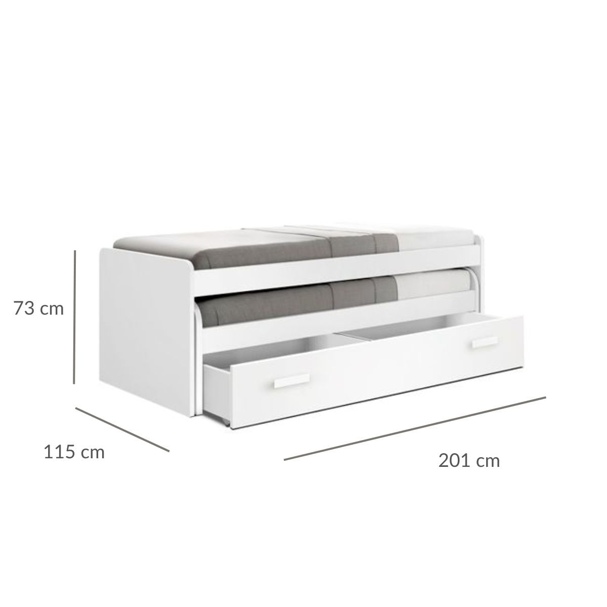 Cama nido Manuela con 2 cajones blanco 73x201x115 cm medidas