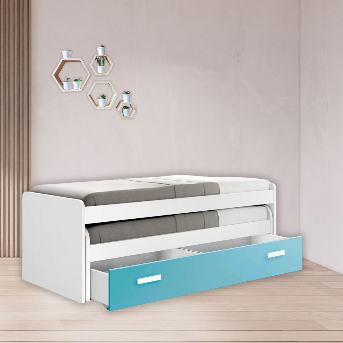 Cama-nido-Manuela-con-2-cajones-blanco-azul-73x201x115-cm