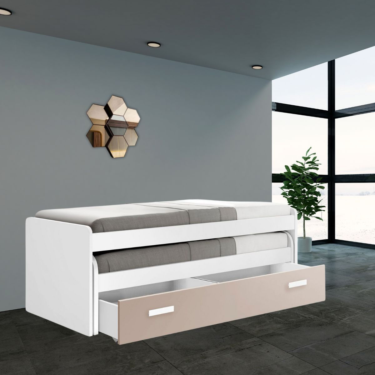 Cama-nido-Juana-con-dos-cajones-blanco-marron-73x201x100-cm