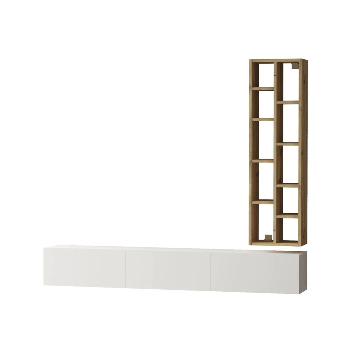 Mueble-de-TV-Bambu-estanteria---puerta-abatible-blanco-natural--fondo-blanco