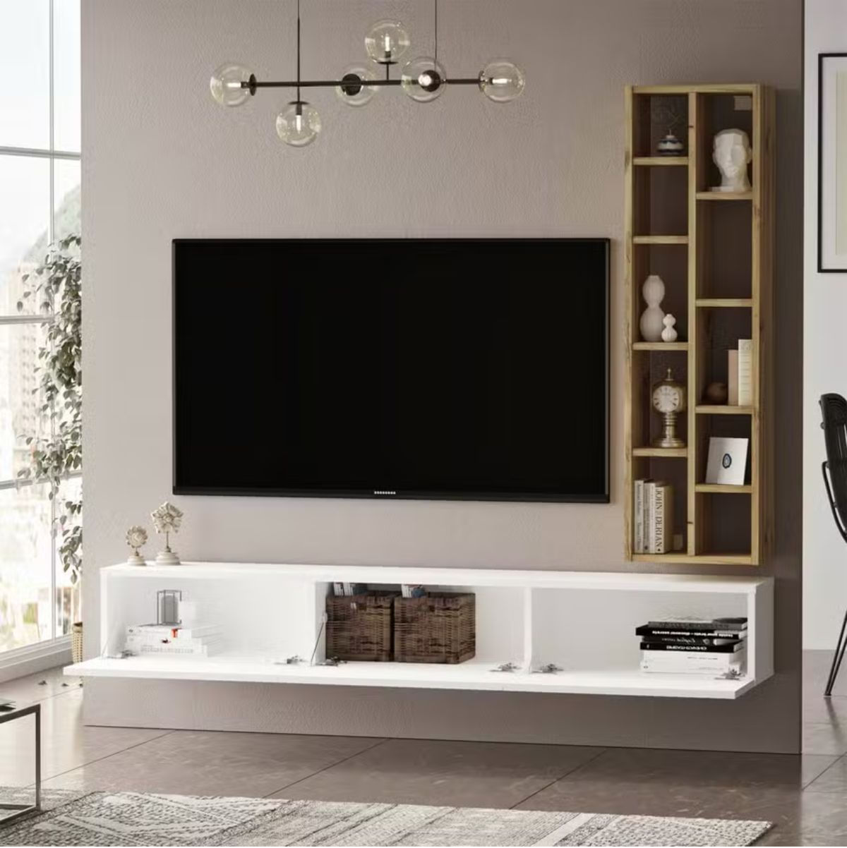 Mueble-de-TV-Bambu-estanteria---puerta-abatible-blanco-natural--interior