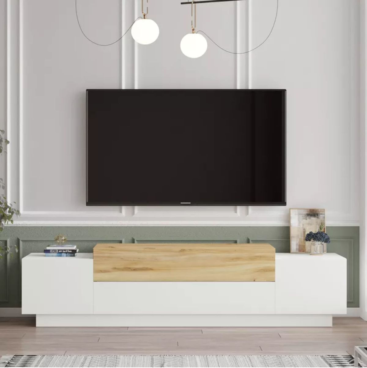 Mueble-de-TV-Gaxio-4-puertas-abatibles-blanco-natural-38x160x37-cm-frontal