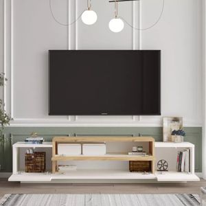 Mueble de TV Gaxio 4 puertas abatibles blanco/natural 38x160x37 cm