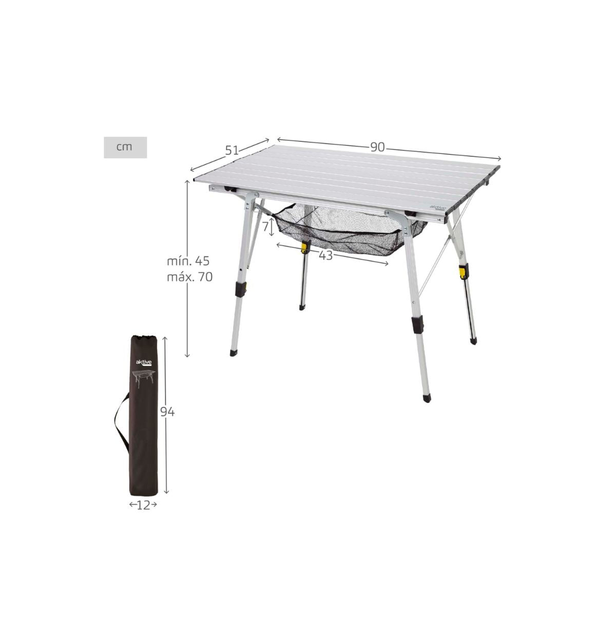 Mesa-de-camping-Aktive-altura-ajustable---red-auxiliar-plateado-45-70x90x51-cm-medidas