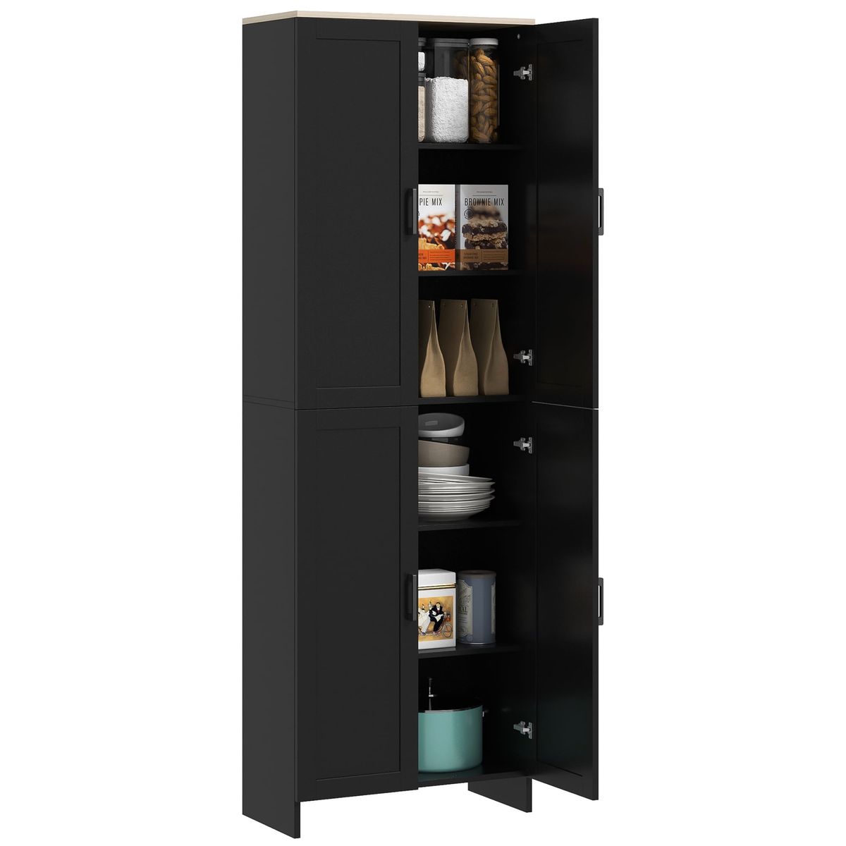 Aparador-de-cocina-Dami-Homcom-4-puertas---6-estantes-ajustables-negro-1705x60x30-cm