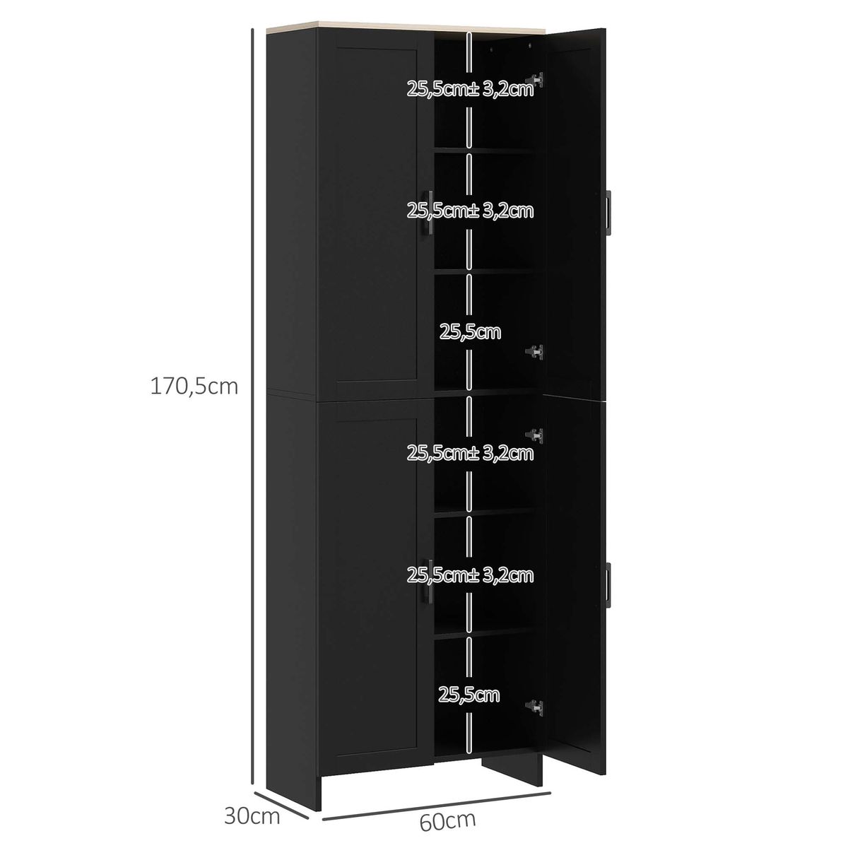 Aparador-de-cocina-Dami-Homcom-4-puertas---6-estantes-ajustables-negro-1705x60x30-cm