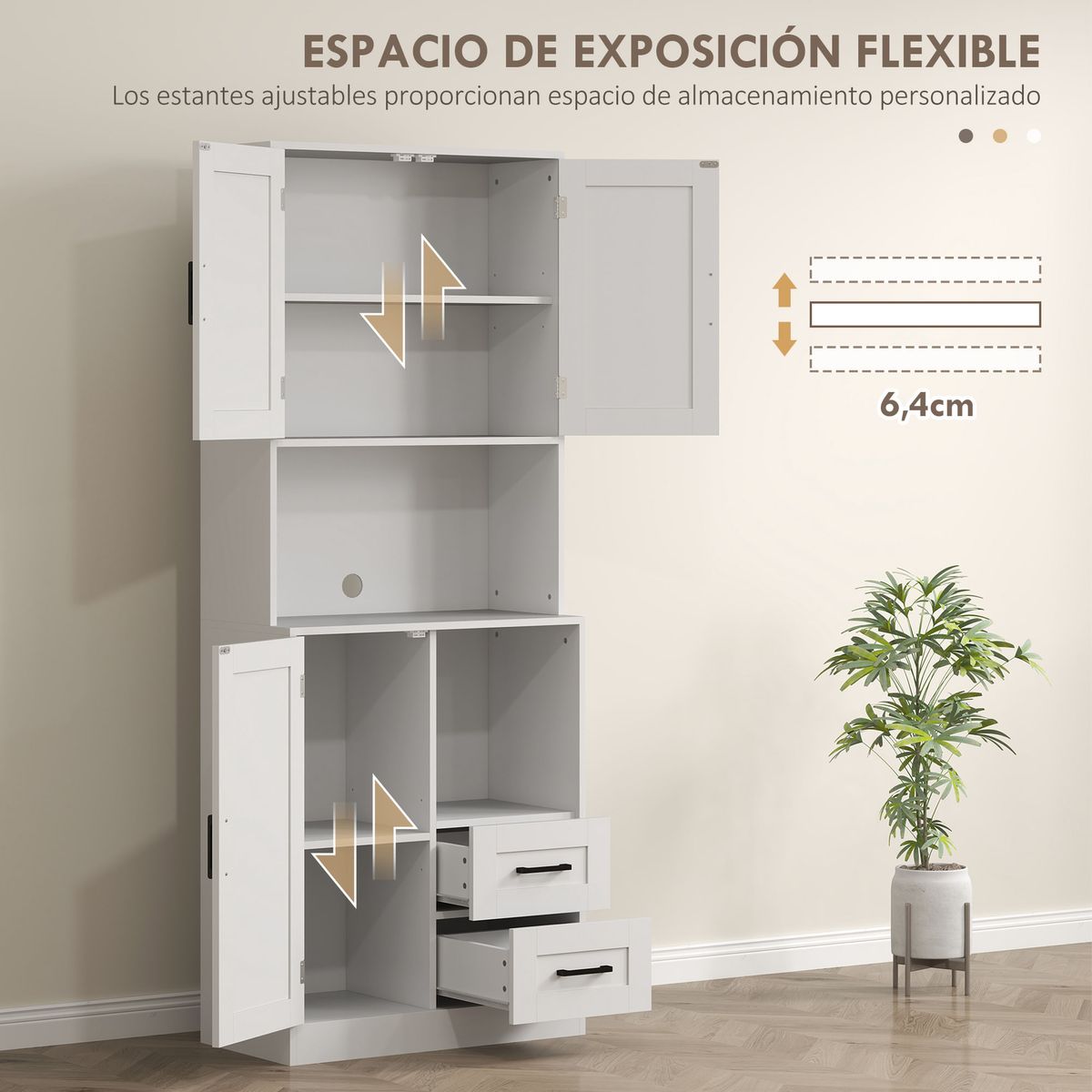 Aparador-de-cocina-Green-Homcom-2-armarios---cajones---encimera-blanco-180x70x40-cm
