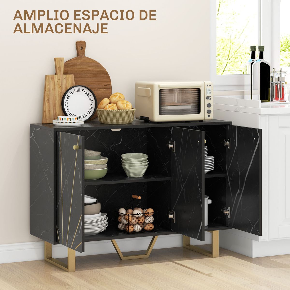 Aparador-Gatsby-Homcom-2-armarios---estantes-ajustables-negro-dorado-75x107x35-cm