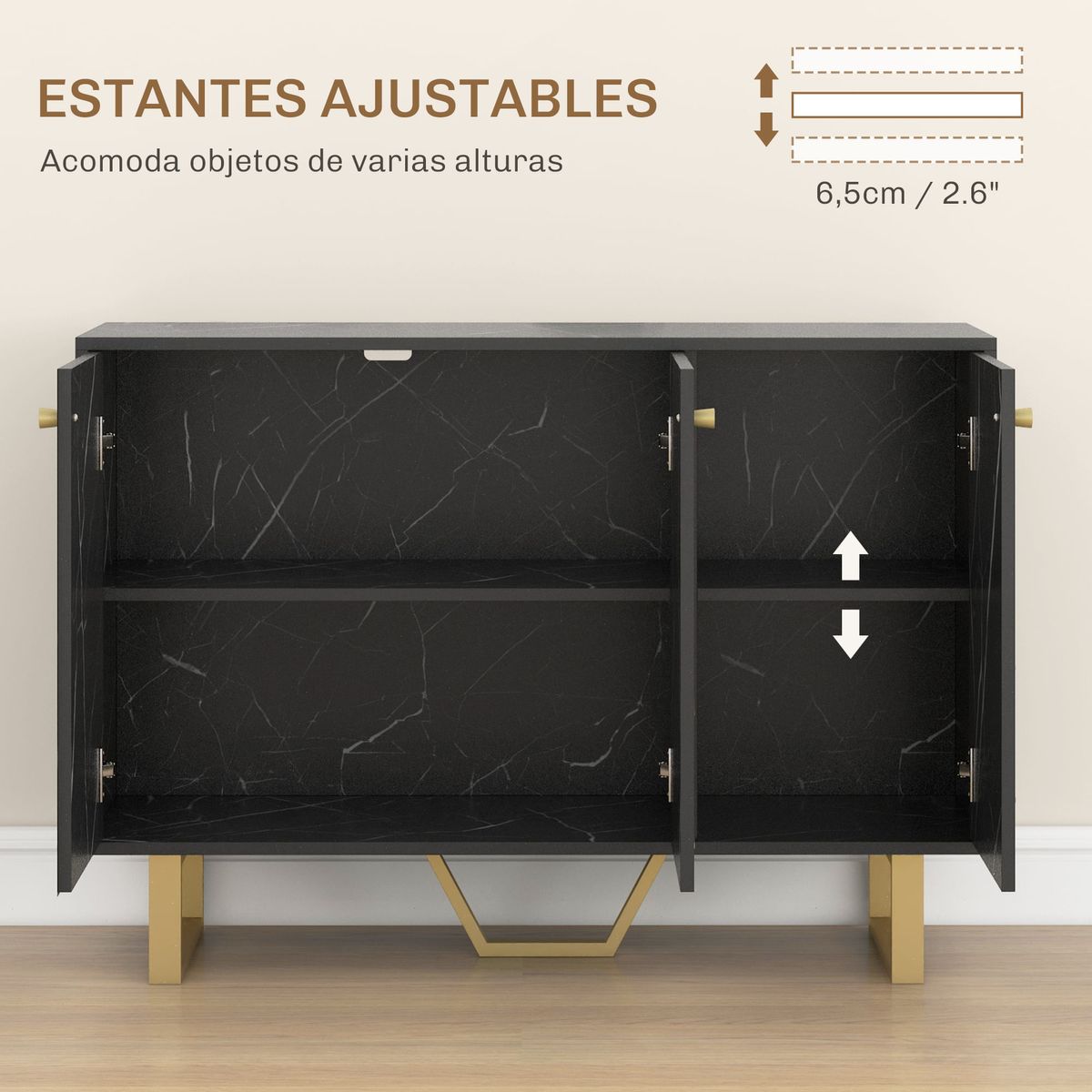 Aparador-Gatsby-Homcom-2-armarios---estantes-ajustables-negro-dorado-75x107x35-cm