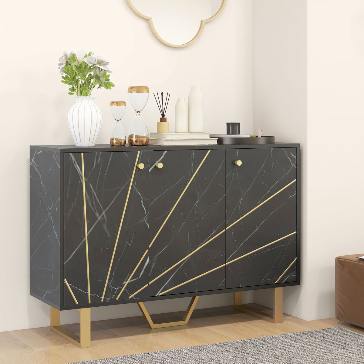 Aparador-Gatsby-Homcom-2-armarios---estantes-ajustables-negro-dorado-75x107x35-cm