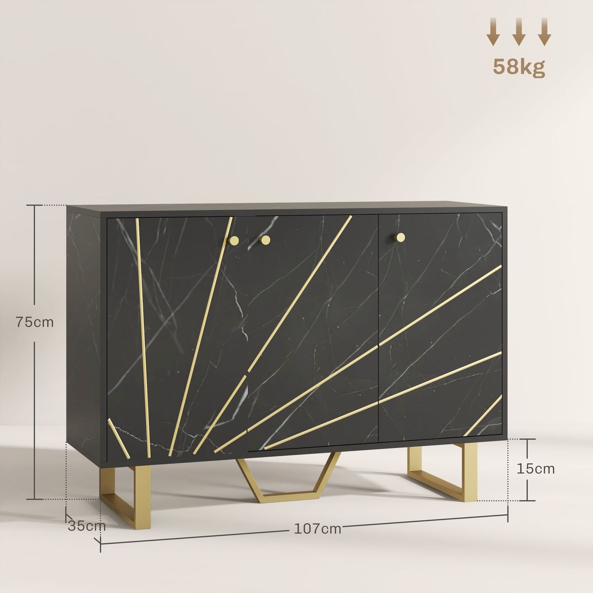 Aparador-Gatsby-Homcom-2-armarios---estantes-ajustables-negro-dorado-75x107x35-cm