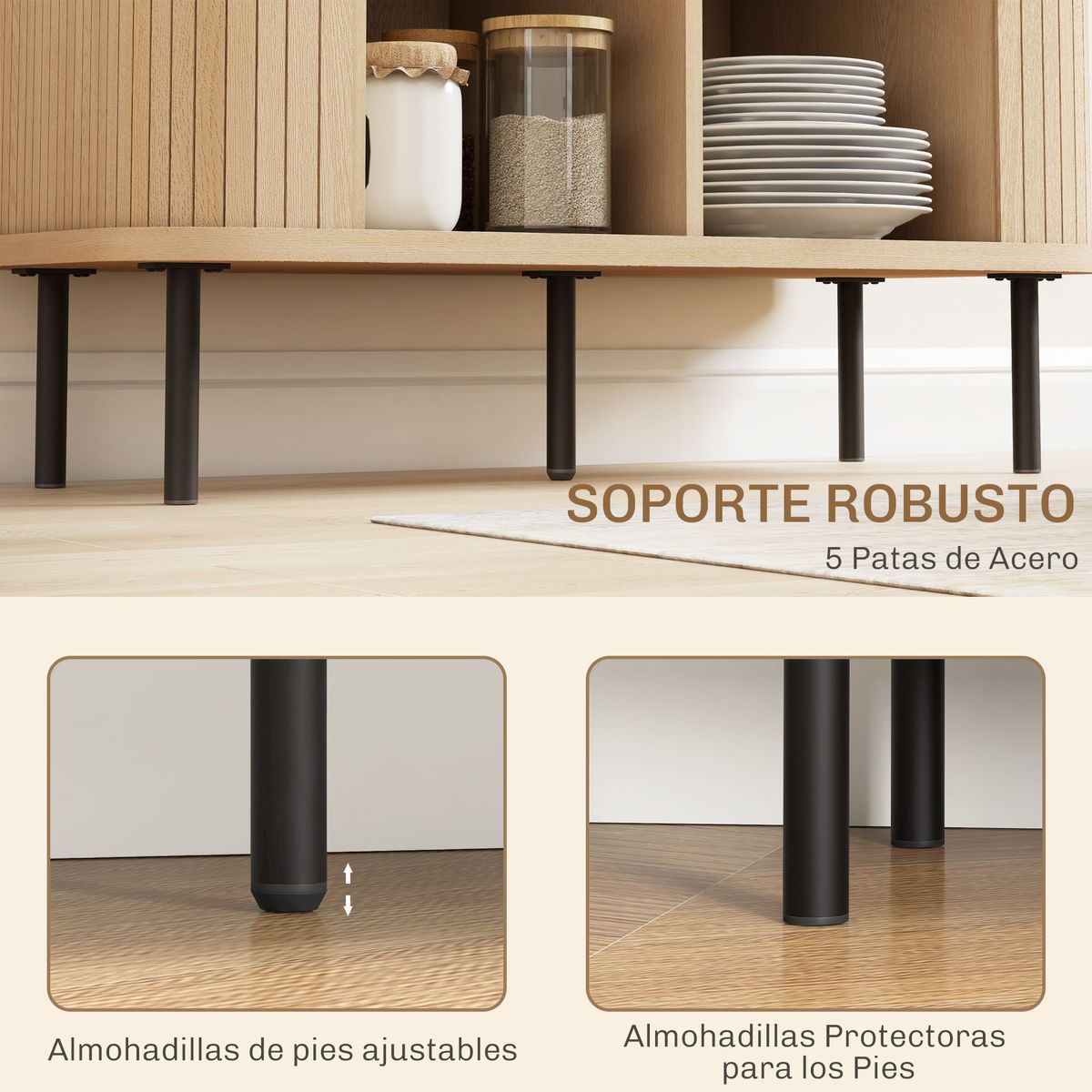 Aparador-Latvia-Homcom-puertas-correderas---5-patas-natural-75x90x40-cm