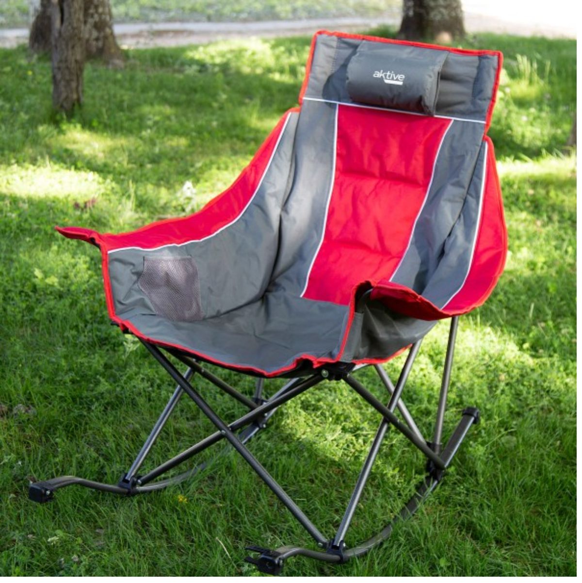Balancin-para-camping-Aktive-plegable---bolsillos-laterales-gris-rojo-exterior