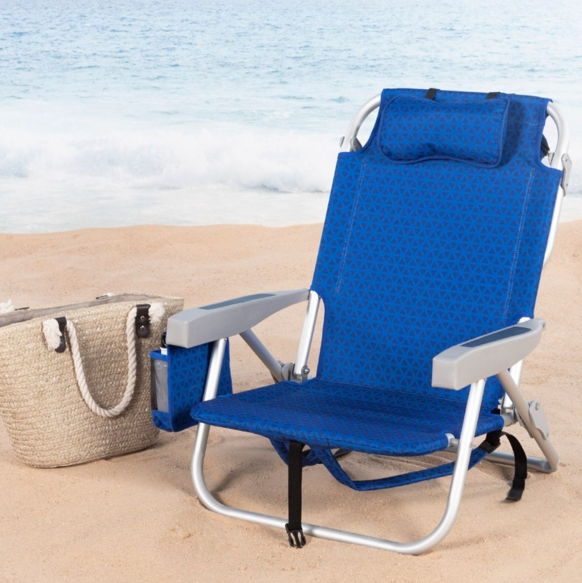 Silla-de-playa-Aktive-reclinable-5-posiciones---reposacabezas-azul-playa