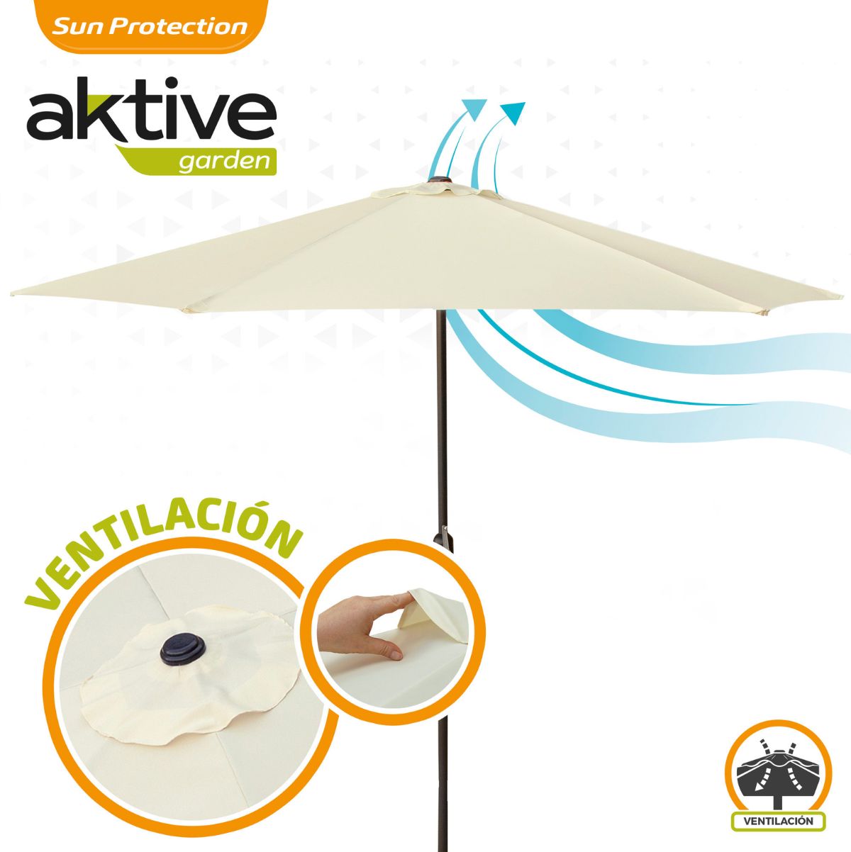 Sombrilla de jardín Aktive con manivela + ventilación beige Ø300 cm