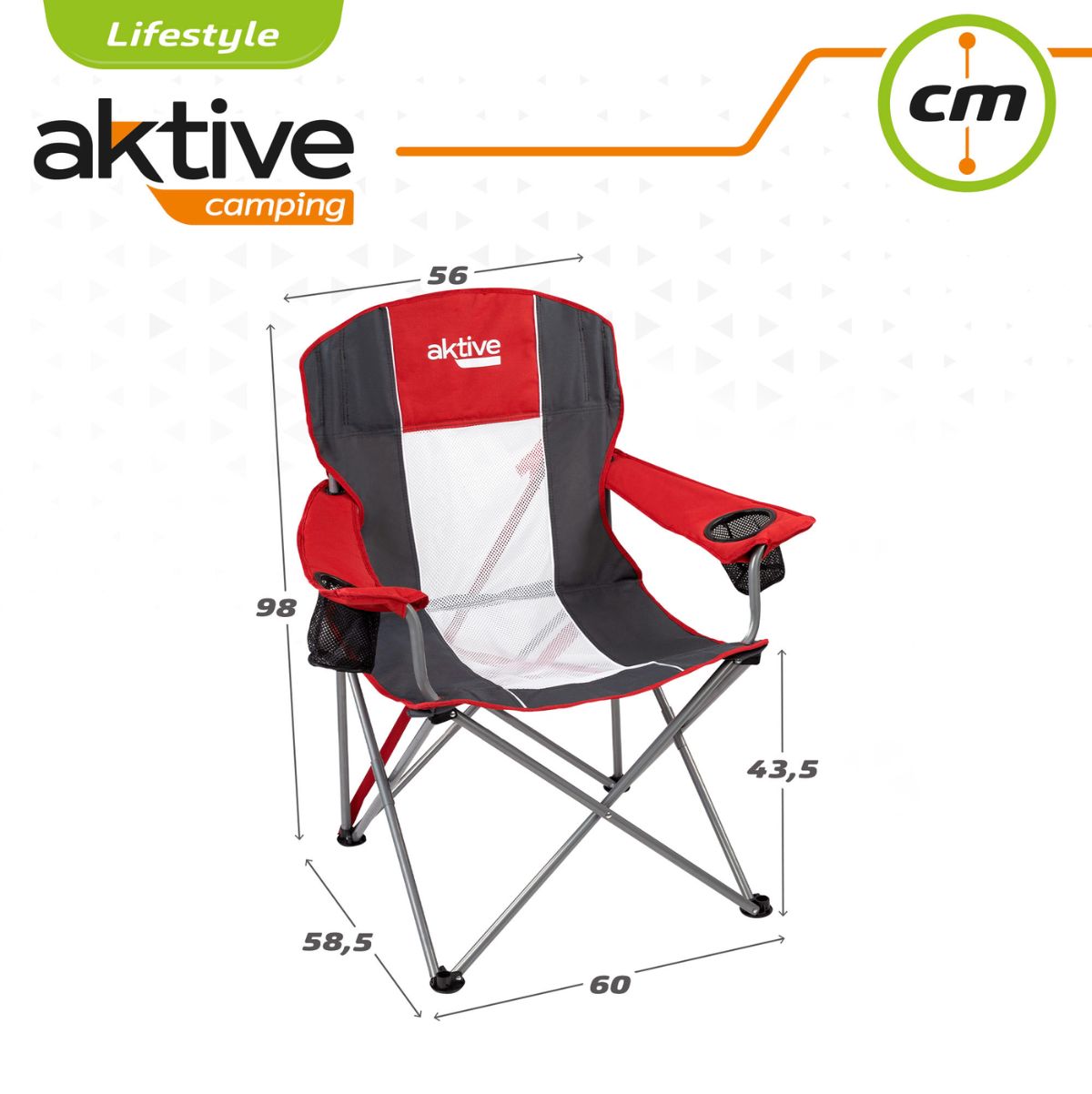 Silla de camping Aktive plegable rojo/gris 98x56x59 cm