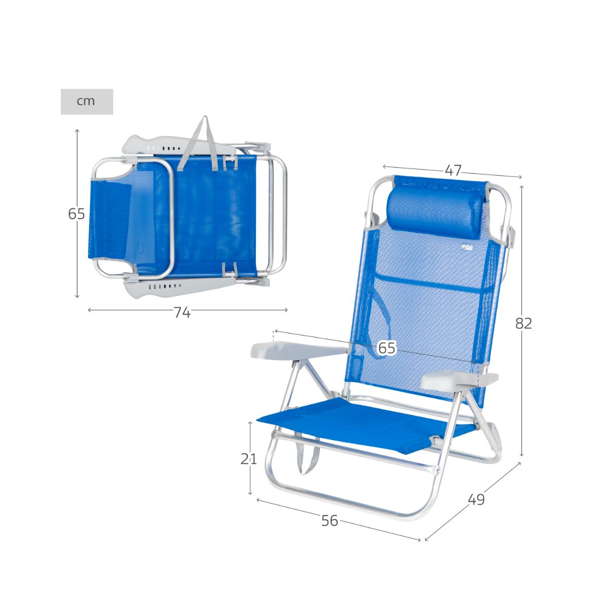 Silla-de-playa-Aktive-reclinable---reposabrazos-azul-oscuro-82x56x49-cm-medidas