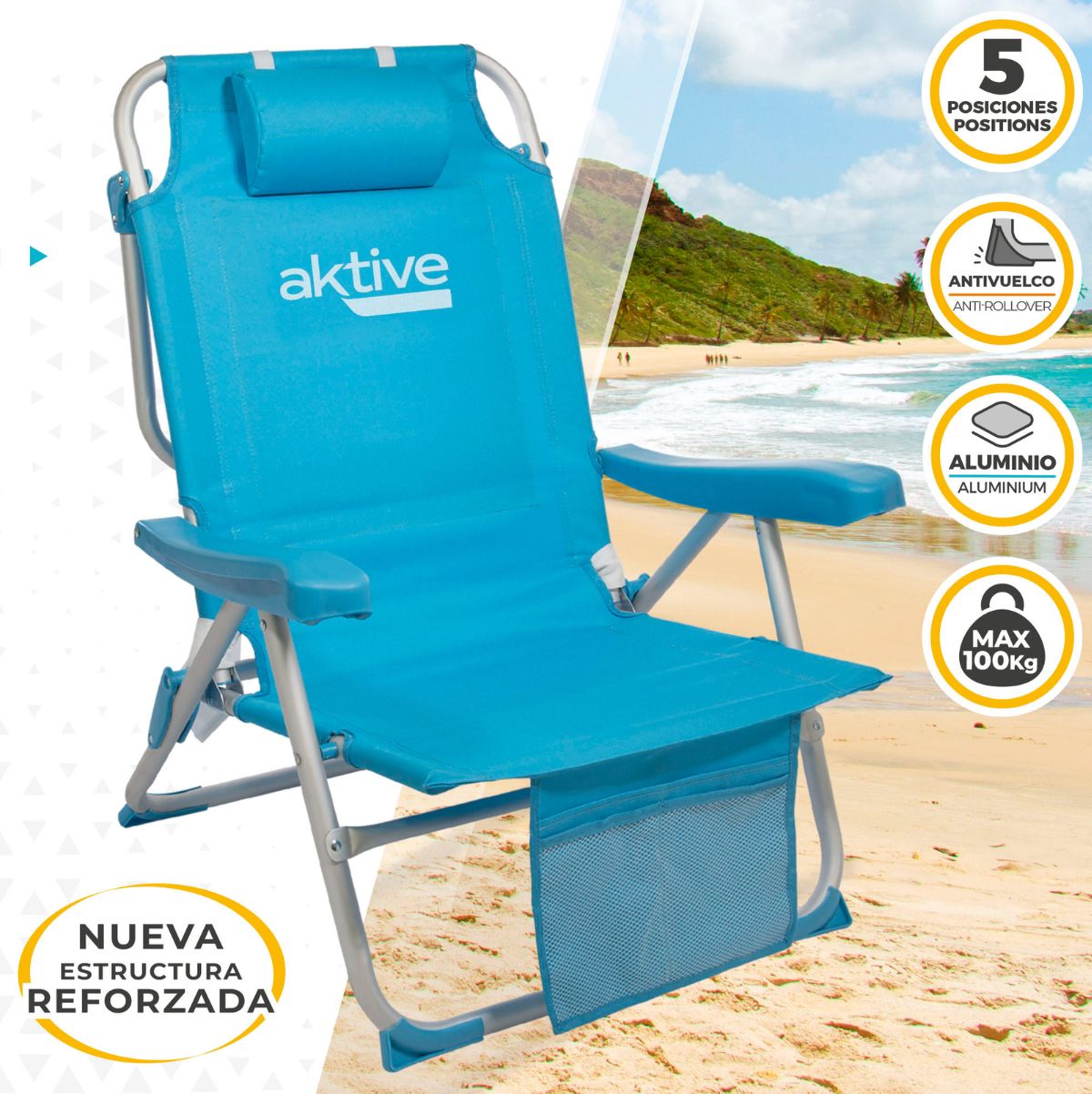 Silla-de-playa-Aktive-reclinable---reposacabezas---bolsillos-azul--ambientada