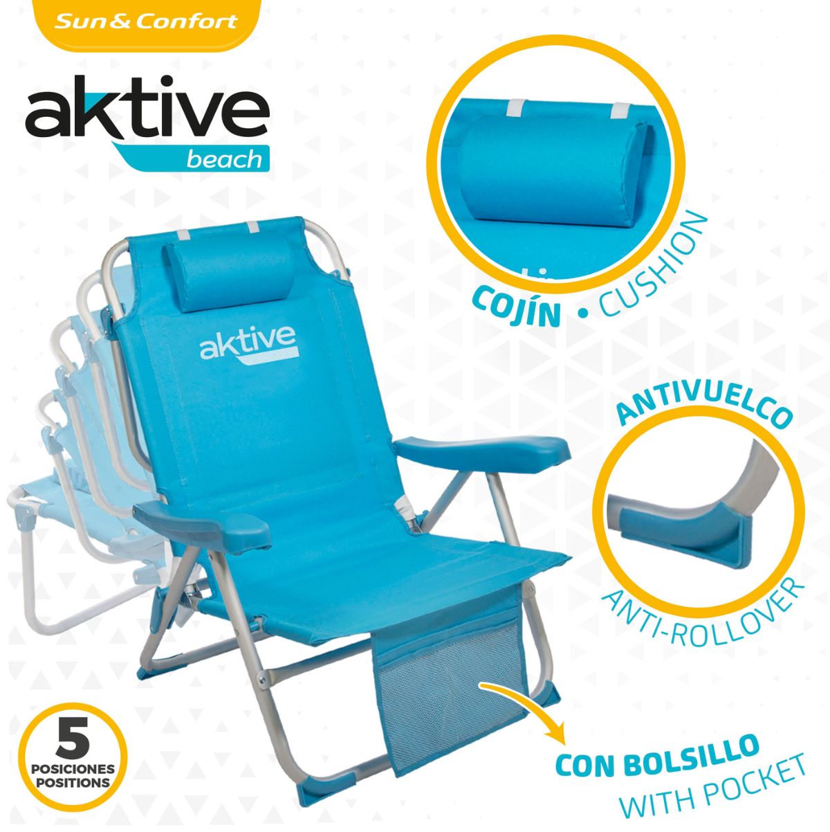 Silla-de-playa-Aktive-reclinable---reposacabezas---bolsillos-azul-