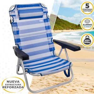 Silla plegable Aktive multiposición + cojín azul 84x54x46 cm