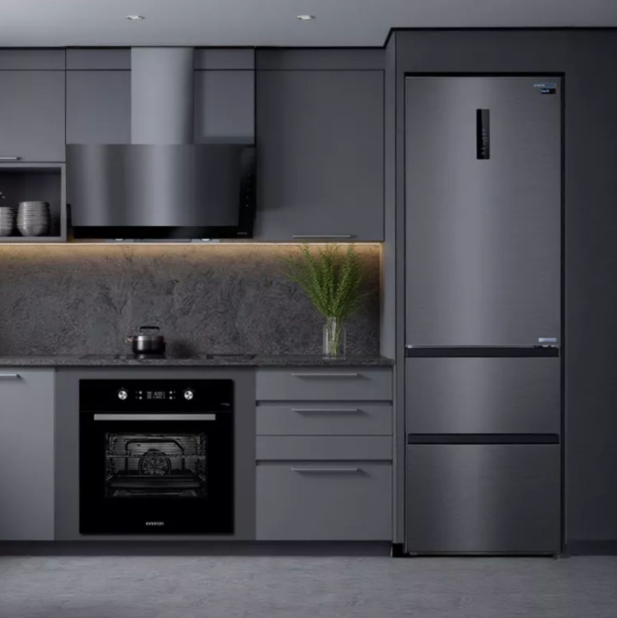 Frigorifico-combi-frances-Infiniton-FRD-401T91DEV-Total-No-Frost-401L-E-inox-1909-cm-ambientada