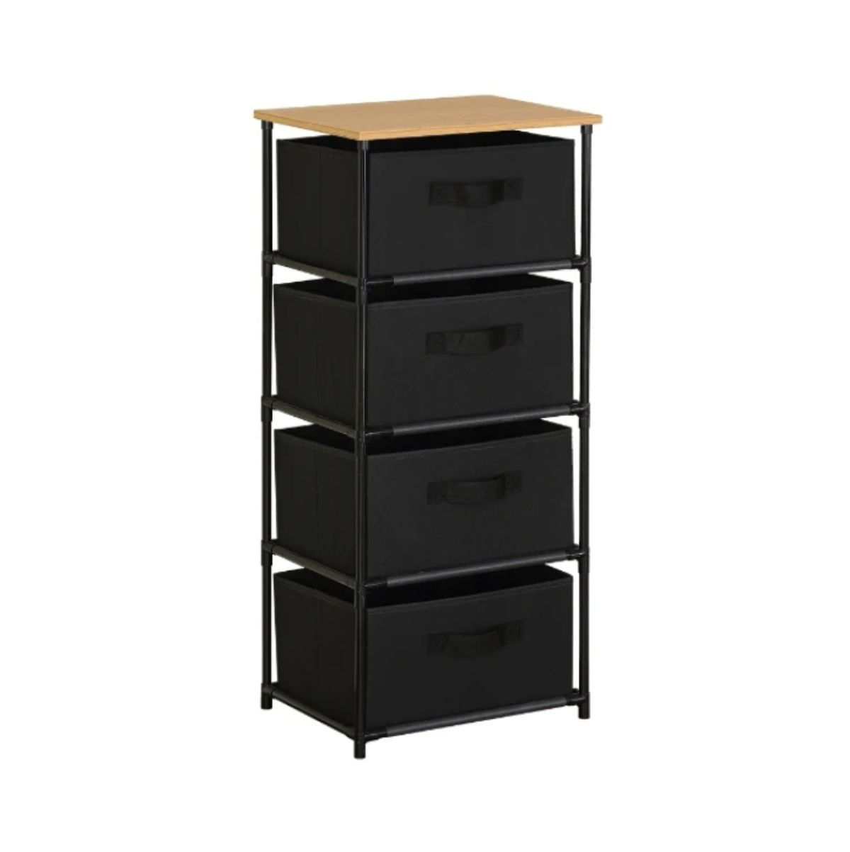 Cajonera-Easy-4-cajones-de-tela-negro-natural-89x40x30-cm-fondo-blanco