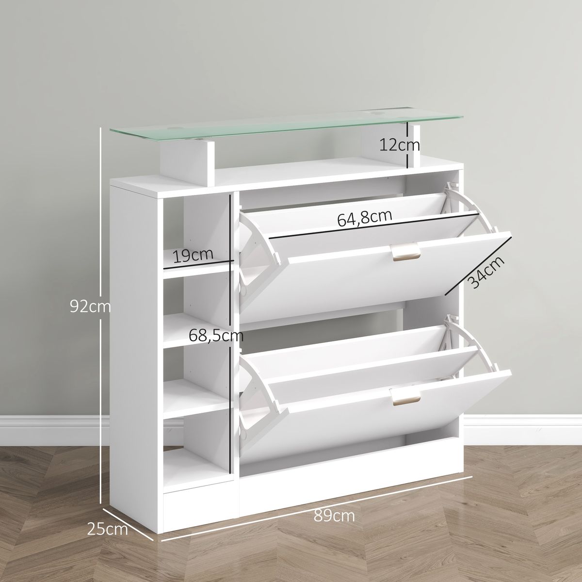 Zapatero-Toby-Homcom-2-cajones---4-estantes---repisa-blanco-92x89x25-cm-