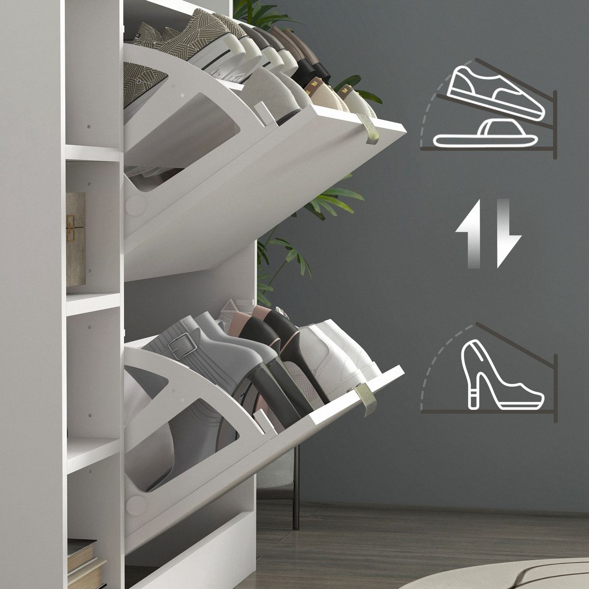 Zapatero-Toby-Homcom-2-cajones---4-estantes---repisa-blanco-92x89x25-cm-