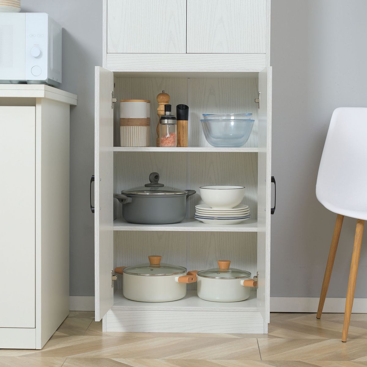 Aparador-de-cocina-Tiko-Homcom-4-puertas---5-estantes-blanco-168x60x36-cm