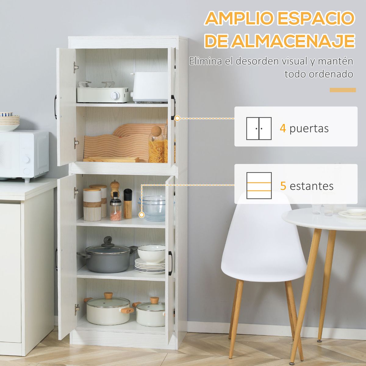 Aparador-de-cocina-Tiko-Homcom-4-puertas---5-estantes-blanco-168x60x36-cm