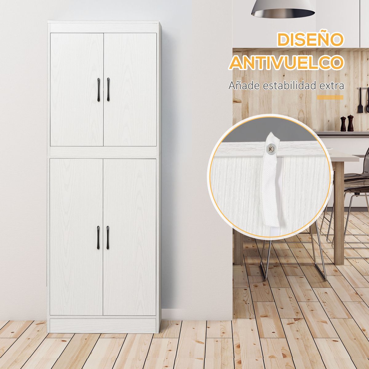Aparador-de-cocina-Tiko-Homcom-4-puertas---5-estantes-blanco-168x60x36-cm