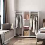 Armario-abierto-Nova-Homcom-3-estantes---2-barras---ruedas-blanco-128x120x40cm