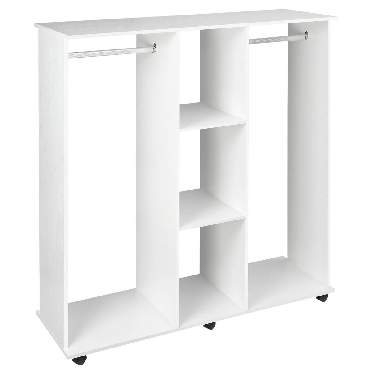 Armario-abierto-Nova-Homcom-3-estantes---2-barras---ruedas-blanco-128x120x40cm
