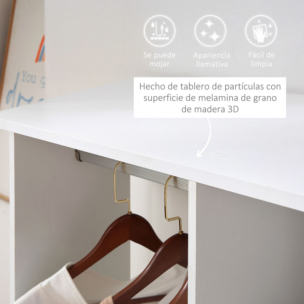 Armario-abierto-Nova-Homcom-3-estantes---2-barras---ruedas-blanco-128x120x40cm