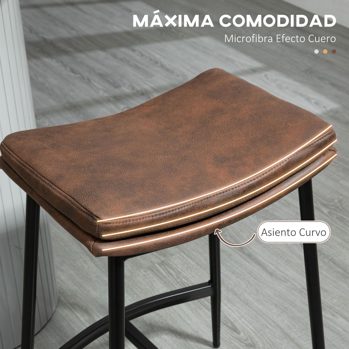 Pack-de-2-taburetes-Milo-Homcom-asiento-curvo---patas-de-acero-marron-685x485x385-cm