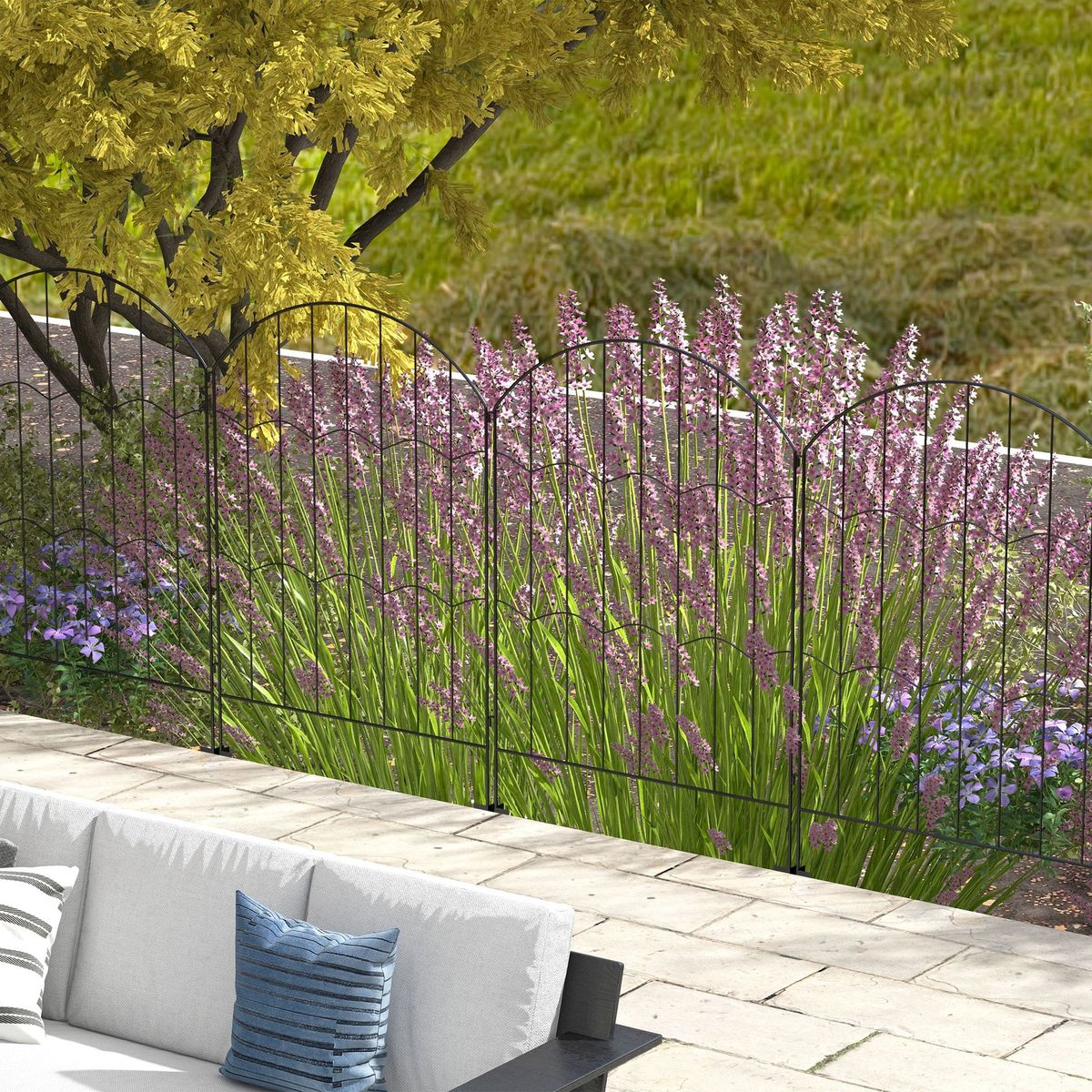Pack-de-4-vallas-de-jardin-Germany-Outsunny-multiposicion---estacas-negro-110x348-cm